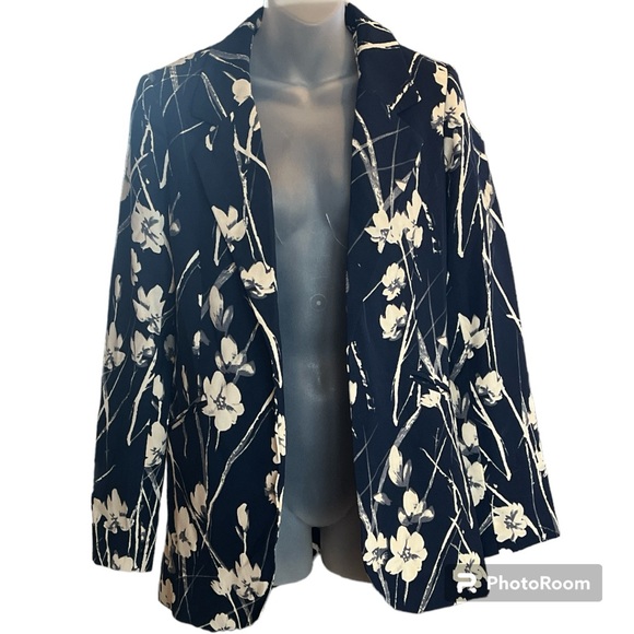 Cynthia Rowley Women’s Navy and Ivory Floral open Front Blazer size small - Picture 1 of 11